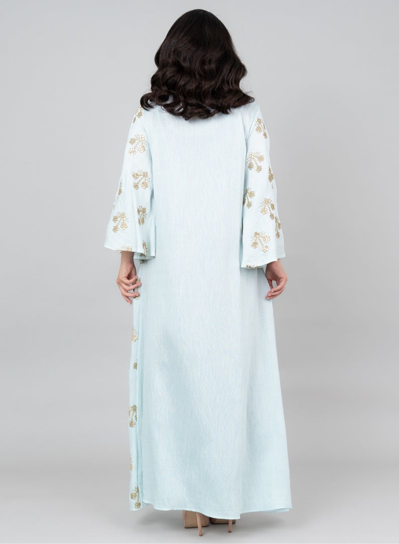 اكسا جلابية مطرزة مشعة زرقاء - Image 4