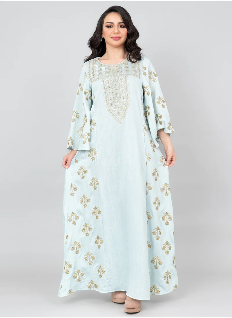 IKKXA Radiant Embroidered Jalabiya IK1019 Blue