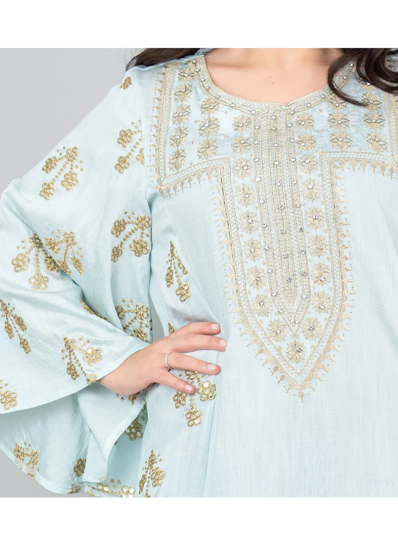IKKXA Radiant Embroidered Jalabiya IK1019 Blue