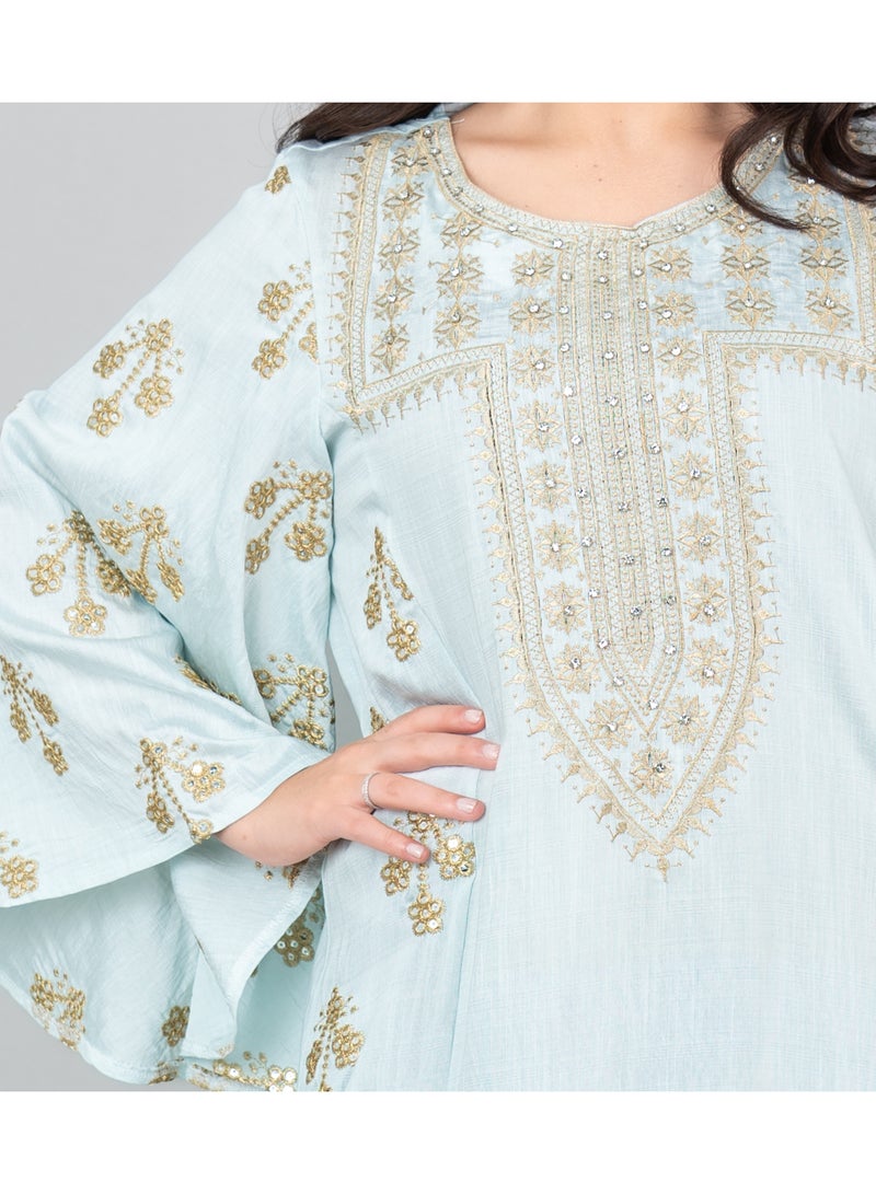 اكسا جلابية مطرزة مشعة زرقاء - Image 2