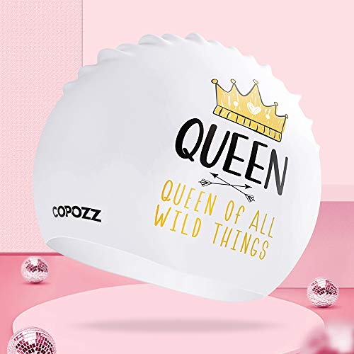 COPOZZ Womens Swim Cap for All Hair Large Comfortable Silicone Swimming Cap Waterproof Design for Long Short Thick Curly Hair Secure Comfortable Fit Queen12yrs - Image 3