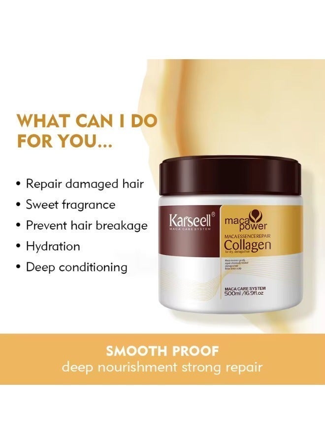 Karseell Karseel Complete Hair Care Set for Damaged and Dry Hair: Collagen Mask 500 ml - Karseel Shampoo 500 ml - Deep Moisture Conditioner with Argan Oil 500 ml - Argan Oil Serum 50 ml - Image 4