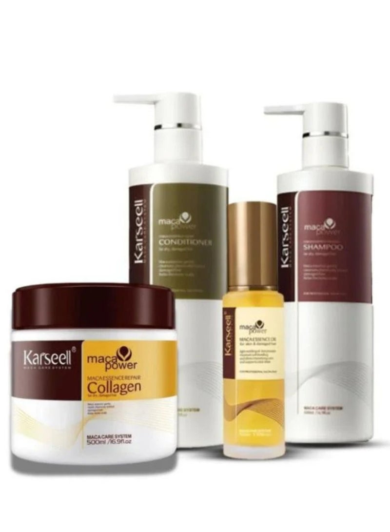 Karseell Karseel Complete Hair Care Set for Damaged and Dry Hair: Collagen Mask 500 ml - Karseel Shampoo 500 ml - Deep Moisture Conditioner with Argan Oil 500 ml - Argan Oil Serum 50 ml - Image 1
