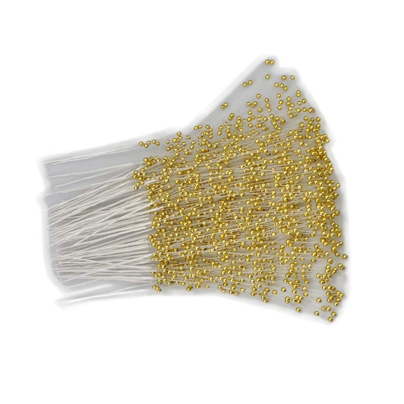 canjoyn 100 Stems Pearl Sticks Beading on Wire Stems for DIY Garland Bridal Wedding Pearl Bouquet Home Party Decor Craft (Golden) - Image 1