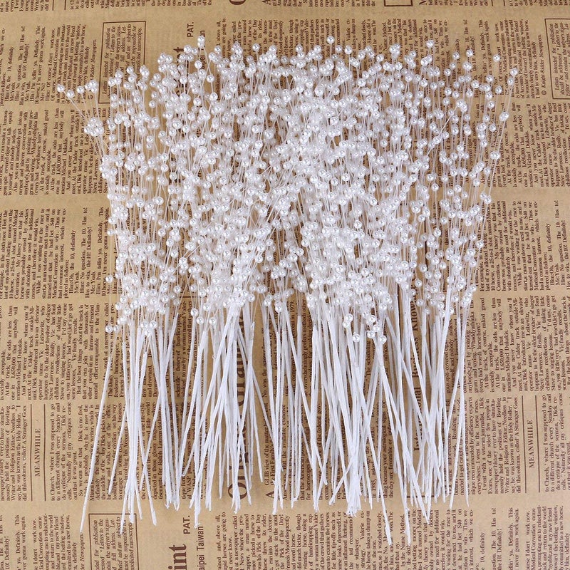 canjoyn 100 Stems Pearl Sticks Beading on Wire Stems for DIY Garland Bridal Wedding Pearl Bouquet Home Party Decor Craft (Golden) - Image 2