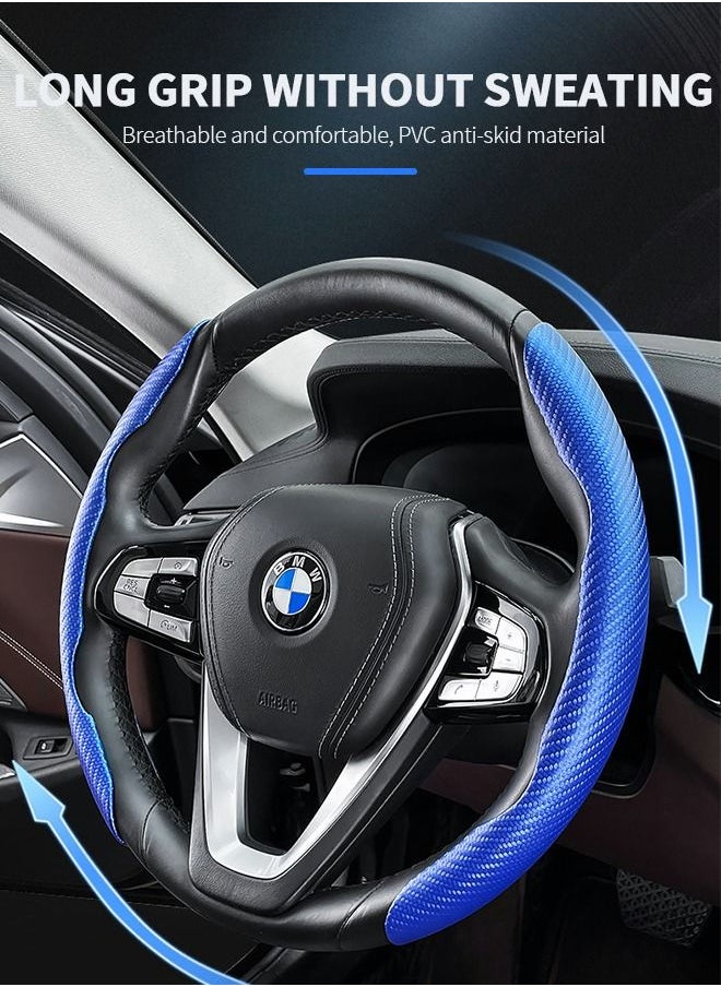 GROIC Steering Wheel Cover, Car Carbon Fiber Steering Wheel Cover for Safe and Non Slip Car Accessory, Universal Fit for 99% Cars for Men and Women (Glossy Blue)  - Image 3