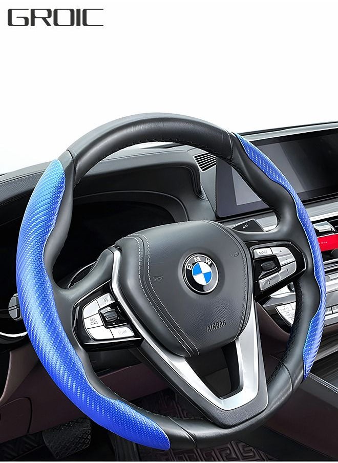 GROIC Steering Wheel Cover, Car Carbon Fiber Steering Wheel Cover for Safe and Non Slip Car Accessory, Universal Fit for 99% Cars for Men and Women (Glossy Blue)  - Image 1