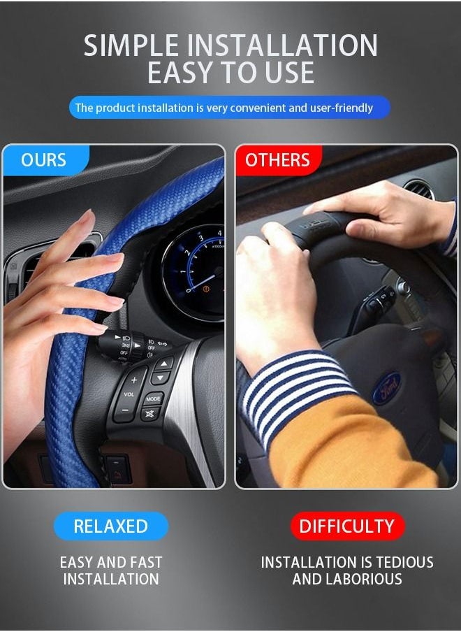 GROIC Steering Wheel Cover, Car Carbon Fiber Steering Wheel Cover for Safe and Non Slip Car Accessory, Universal Fit for 99% Cars for Men and Women (Glossy Blue)  - Image 5