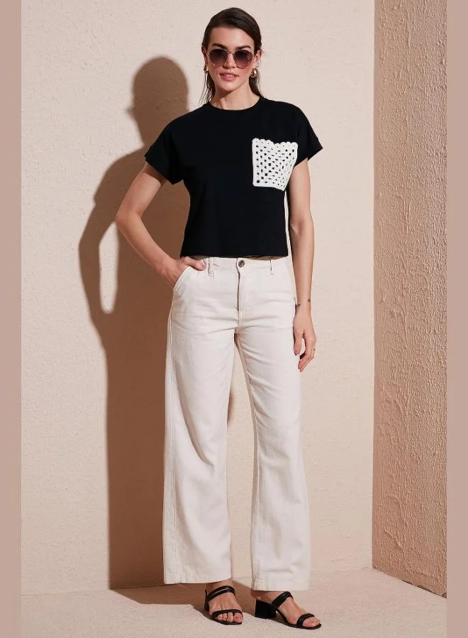 Lela Lela Cotton Standard Fit High Waist Wide Leg Trousers Women's Pants 668YP5193