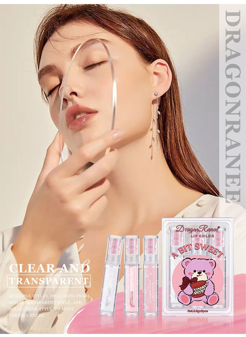 Dragon Ranee 3Pcs Glossy Cute Bear Lip Glaze, Clear Lasting Hydrating Lip Oil with Fine Flash, Crystal Jelly Lip Gift for Dry Lip  - Image 3
