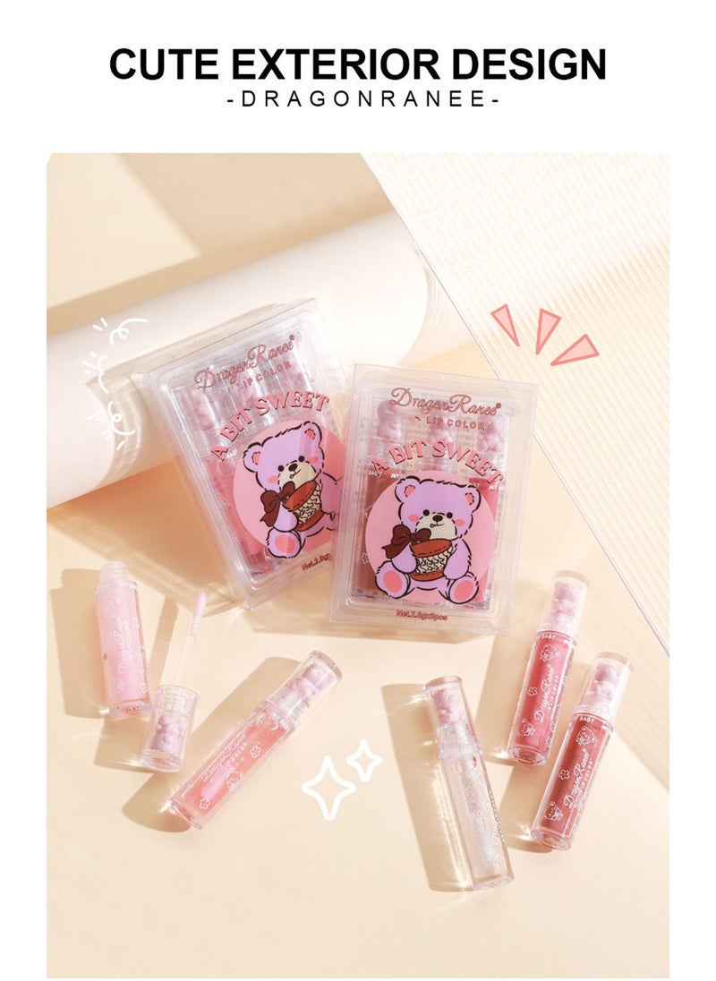 Dragon Ranee 3Pcs Glossy Cute Bear Lip Glaze, Clear Lasting Hydrating Lip Oil with Fine Flash, Crystal Jelly Lip Gift for Dry Lip  - Image 4