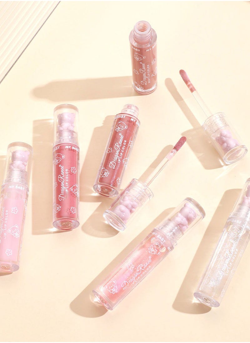 Dragon Ranee 3Pcs Glossy Cute Bear Lip Glaze, Clear Lasting Hydrating Lip Oil with Fine Flash, Crystal Jelly Lip Gift for Dry Lip  - Image 5