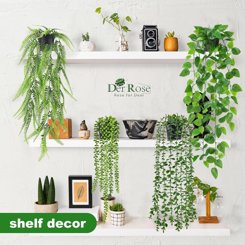 Der Rose 4Pcs Fake Plants Hanging Artificial Ivy Vine Faux Eucalyptus Hanging Plants, Boston Fern, String of Pearls for Living Room Bedroom Boho Wall Shelf Indoor Outdoor Decor - Image 5