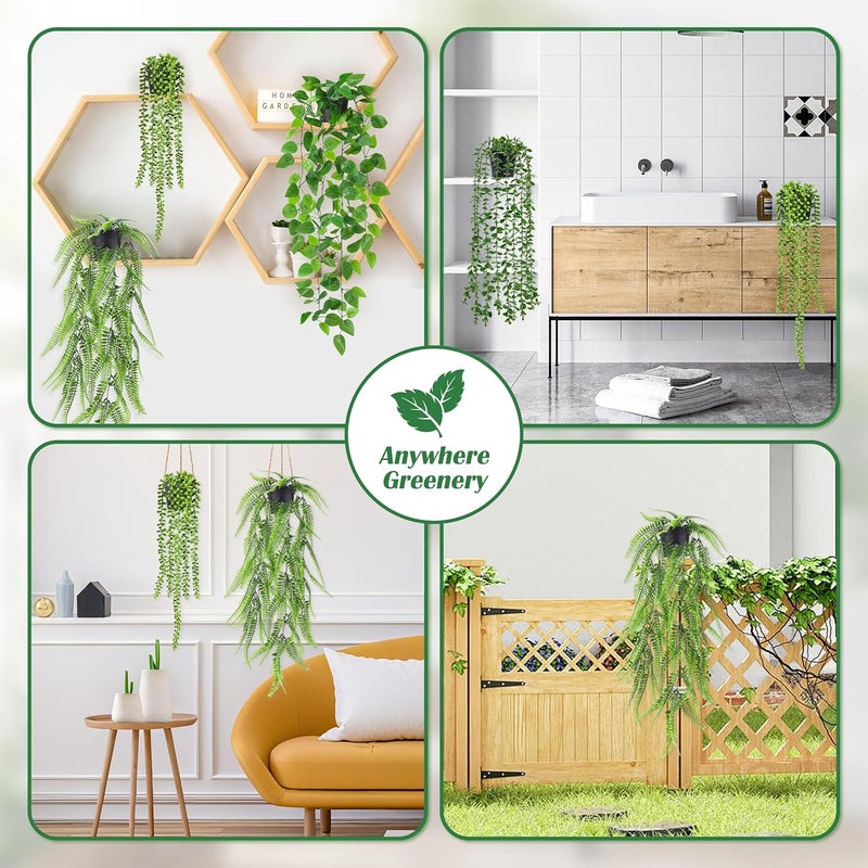 Der Rose 4Pcs Fake Plants Hanging Artificial Ivy Vine Faux Eucalyptus Hanging Plants, Boston Fern, String of Pearls for Living Room Bedroom Boho Wall Shelf Indoor Outdoor Decor - Image 4