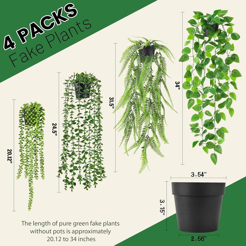Der Rose 4Pcs Fake Plants Hanging Artificial Ivy Vine Faux Eucalyptus Hanging Plants, Boston Fern, String of Pearls for Living Room Bedroom Boho Wall Shelf Indoor Outdoor Decor - Image 2