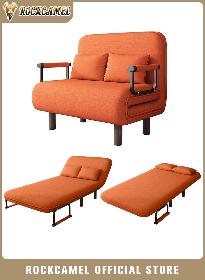 ROCKCAMEL 3-In-1 Armchair Sofa With Angle Adjustment,100cm Wide Convertible Sofa Bed And Leisure Recliner, Skin-Friendly Flannel Fabric, Removable And Washable, Free Two Pillow, Multifunctional Backrest Sofa Seat For Home And Office,Orange - Image 1