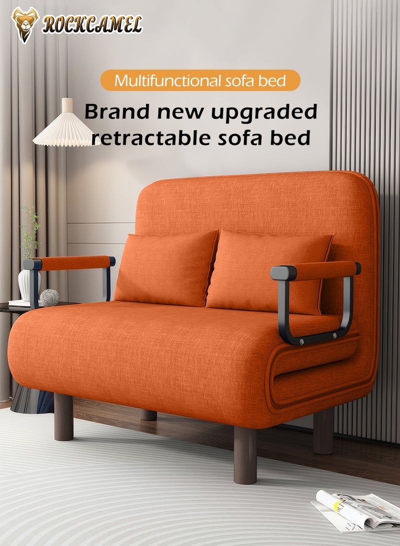 ROCKCAMEL 3-In-1 Armchair Sofa With Angle Adjustment,100cm Wide Convertible Sofa Bed And Leisure Recliner, Skin-Friendly Flannel Fabric, Removable And Washable, Free Two Pillow, Multifunctional Backrest Sofa Seat For Home And Office,Orange - Image 2