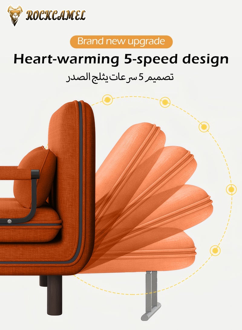 ROCKCAMEL 3-In-1 Armchair Sofa With Angle Adjustment,100cm Wide Convertible Sofa Bed And Leisure Recliner, Skin-Friendly Flannel Fabric, Removable And Washable, Free Two Pillow, Multifunctional Backrest Sofa Seat For Home And Office,Orange - Image 4
