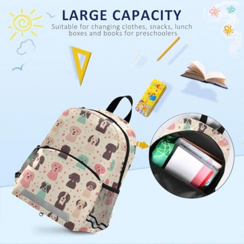 Toddler Backpack-Colorful Cute Dogs with Leash for Walking, Mini Backpacks with for 3 Years Above, Preschool Rucksack with Adjustable Strap, Boy Girl Travel Daypack - Image 5