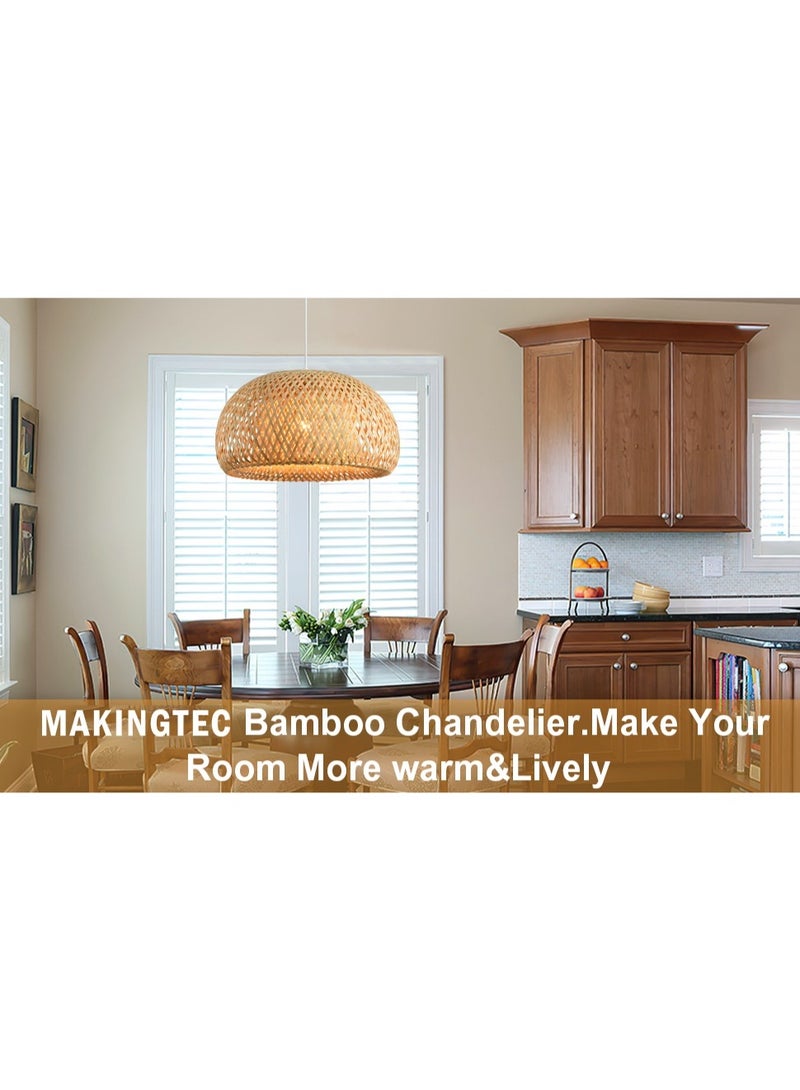 Rattan Pendant Light 40cm Bamboo Wicker Hanging Lamp Bird Nest Ceiling Light with Adjustable Cord for Living Room, Dining Room, Bedroom, Cafe Home Decor - Image 5