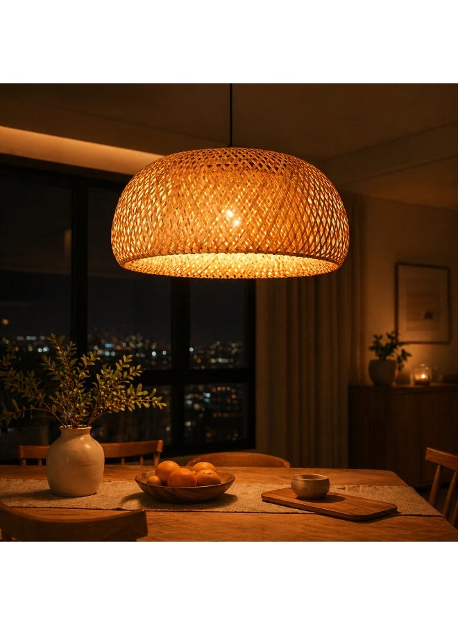Rattan Pendant Light 40cm Bamboo Wicker Hanging Lamp Bird Nest Ceiling Light with Adjustable Cord for Living Room, Dining Room, Bedroom, Cafe Home Decor - Image 1