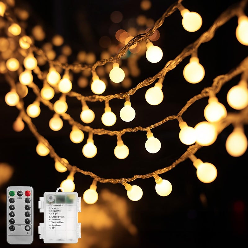 Proxima Direct Battery Fairy Lights 10 m 100 LED Globe String Light with 8 Lighting Modes Remote Timer IP44 Waterproof for Ramadan Eid Mubarak Christmas Diwali Decorations (Warm White) - Image 1