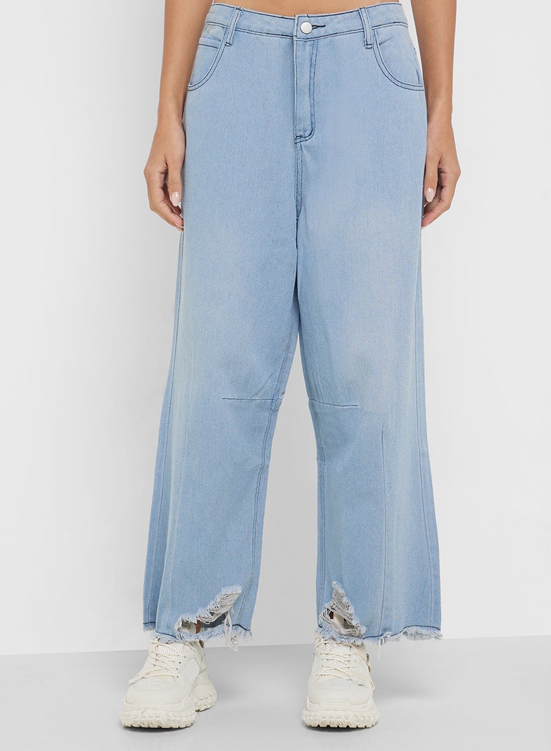 جينجر جينز واسع بخصر متوسط وحافة ممزقة - Image 2
