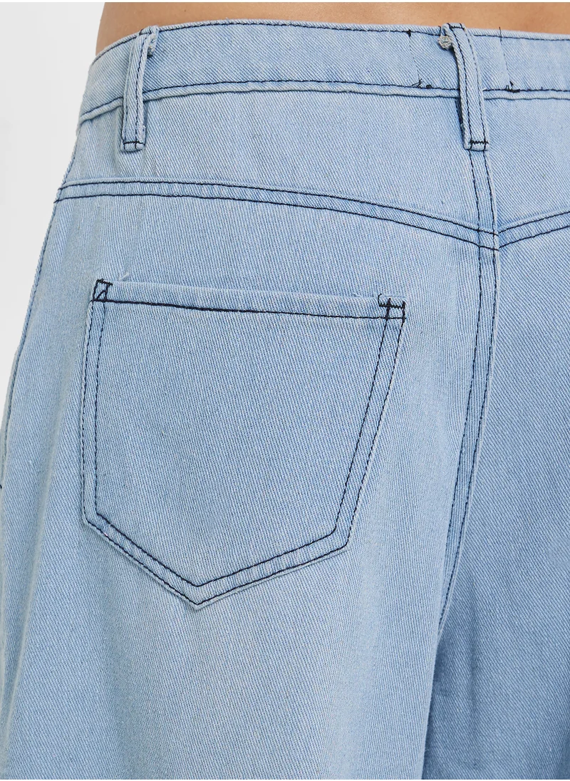 جينجر Mid Rise Wide Leg Jeans With Frayed Hem