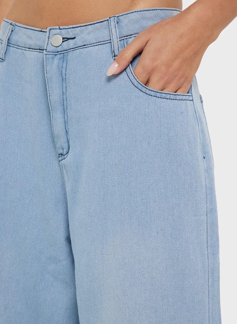 Ginger  Mid Rise Wide Leg Jeans With Frayed Hem for Women | Best Price UAE