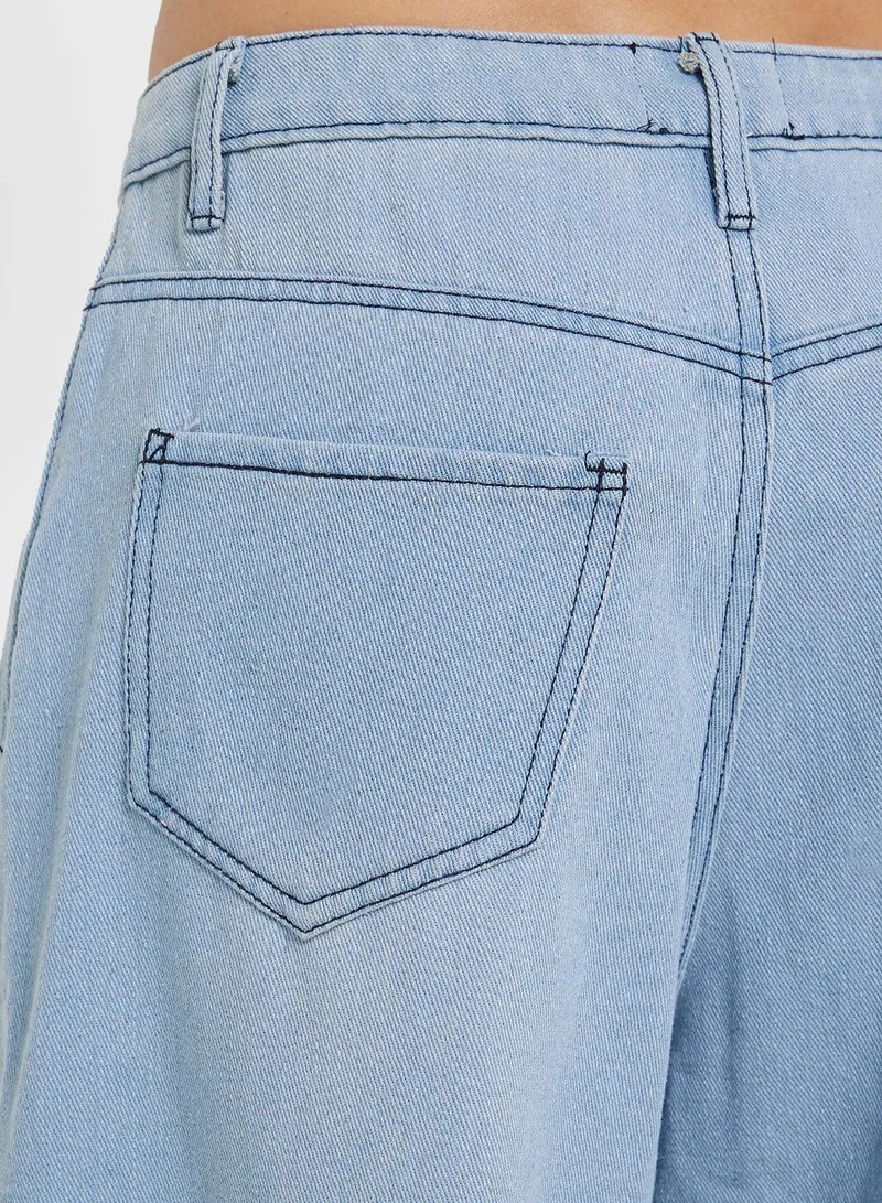 Ginger  Mid Rise Wide Leg Jeans With Frayed Hem for Women | Best Price UAE