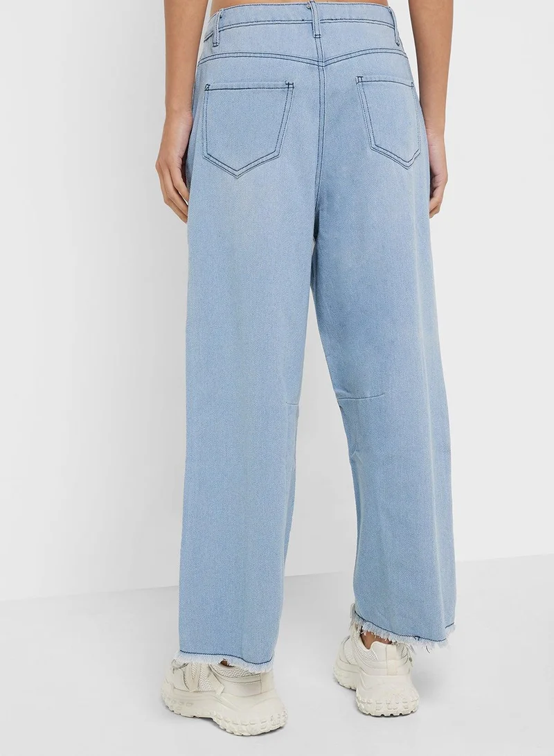 Ginger  Mid Rise Wide Leg Jeans With Frayed Hem for Women | Best Price UAE