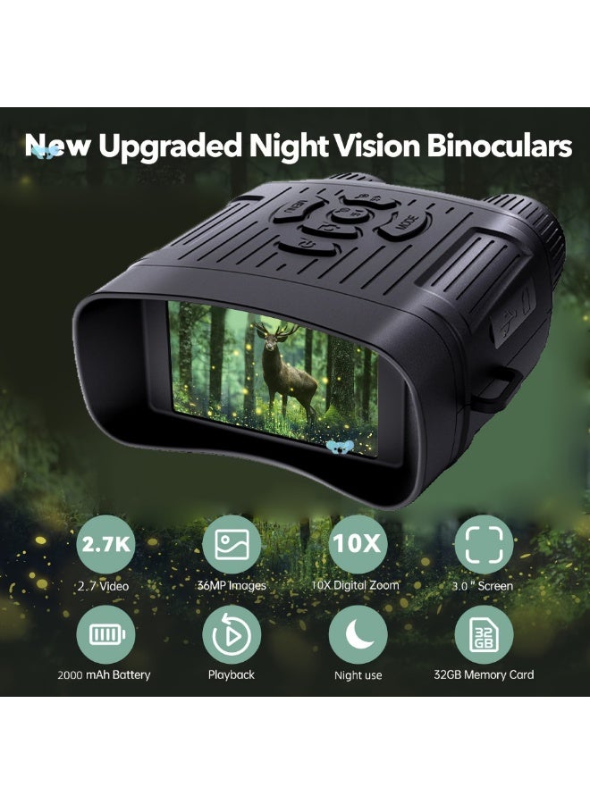 Generic Upgraded Night Vision Binoculars for Adults – 3.0 Inch HD Screen, 36MP Photo & 2.7K Video, 10X Digital Zoom, 9-Level IR Illuminator, 1000ft Range, Rechargeable Battery with 32GB Card - Image 2