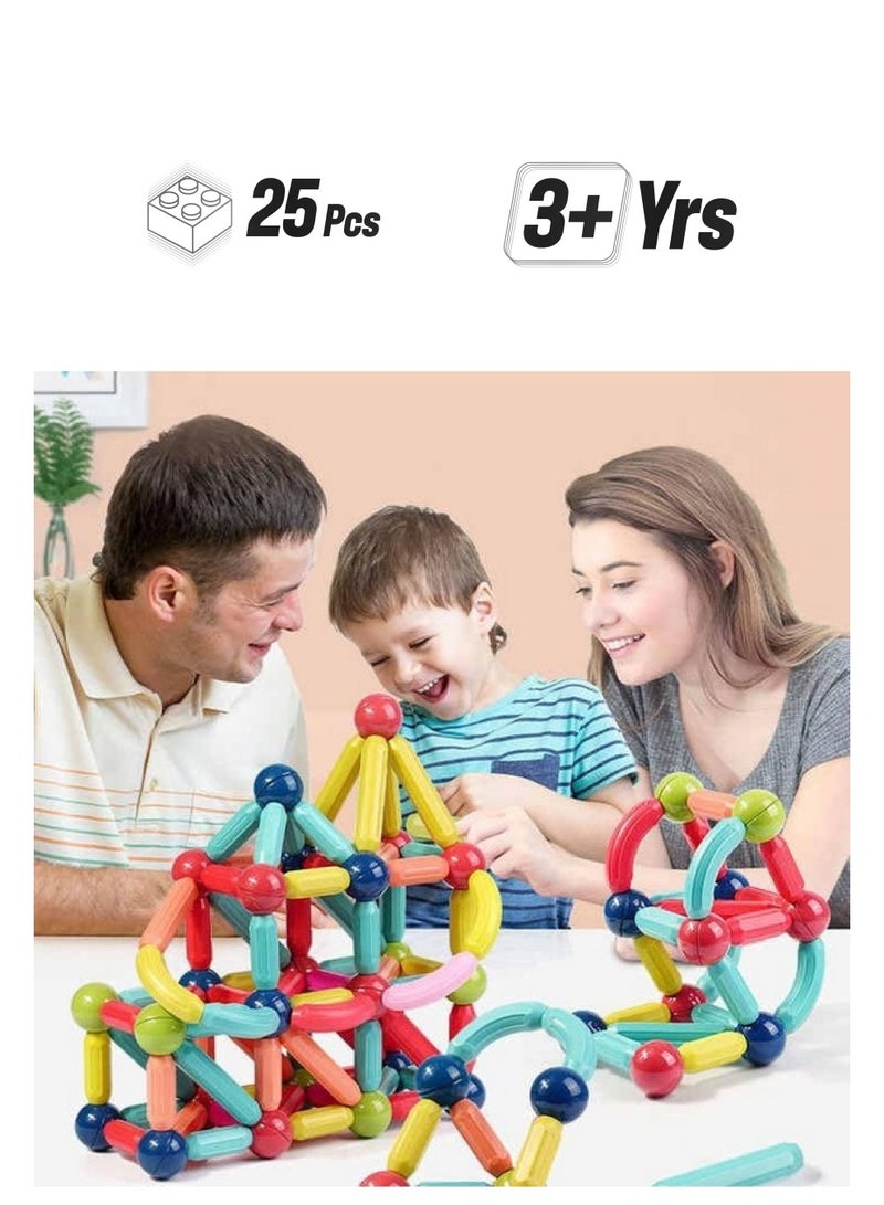 Brand Conquer Magnetic Sticks Building Blocks for Kids Toys for Girls | Magnetic Toys for Boys Age 3+Year 4 5 6 7 8 10 12 14 Old Educational Stem Learning Magnet Stick with Balls Game (25 pcs) - Image 1