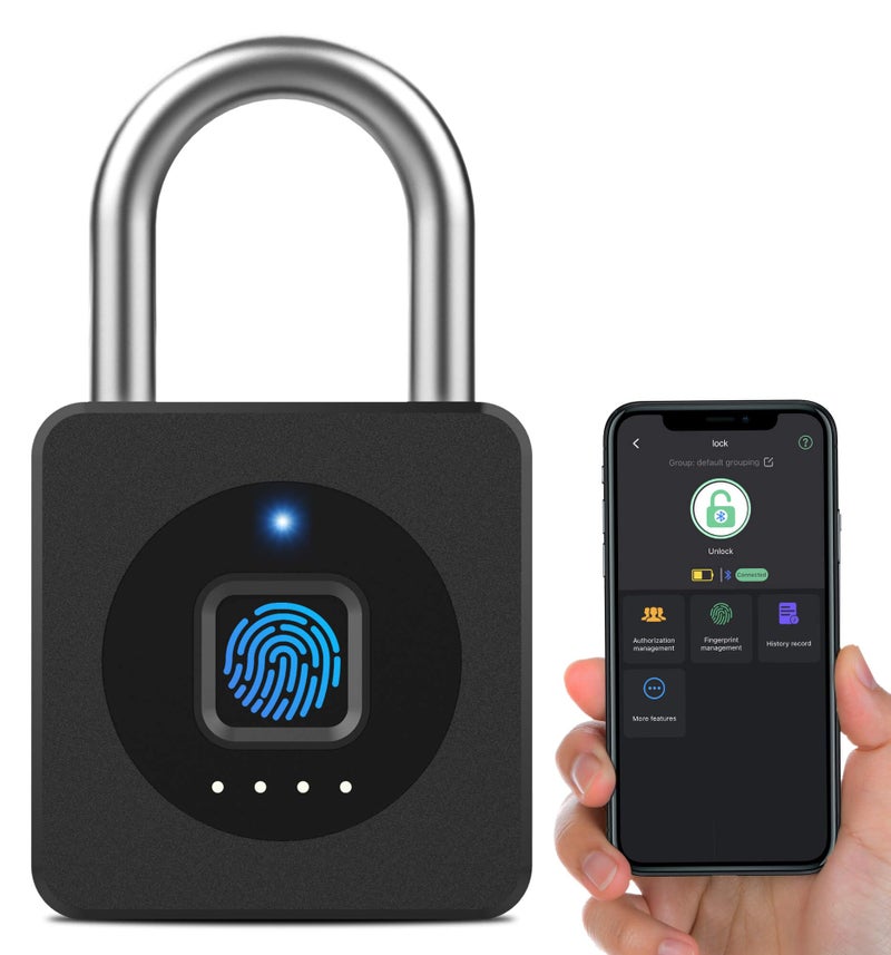 eLinkSmart Fingerprint Gym Locker Lock, Keyless Biometric Padlock, Weatherproof Electronic Digital Bluetooth App Smart Combo Pad Lock for Outdoor Fence Gate School Locker Storage Pool Shed - Black - Image 1