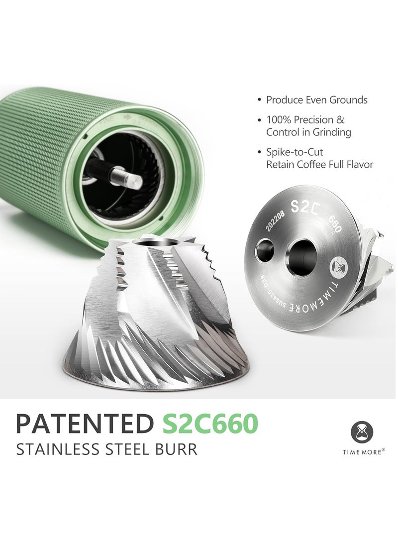 Chestnut C3 ESP Hand Coffee Grinder, Manual Coffee Hand Grinder Capacity 25g with CNC Stainless Steel Conical Burr, Internal Adjustable Setting, Double Bearing Positioning for Travel, Camping (Green) - Image 2