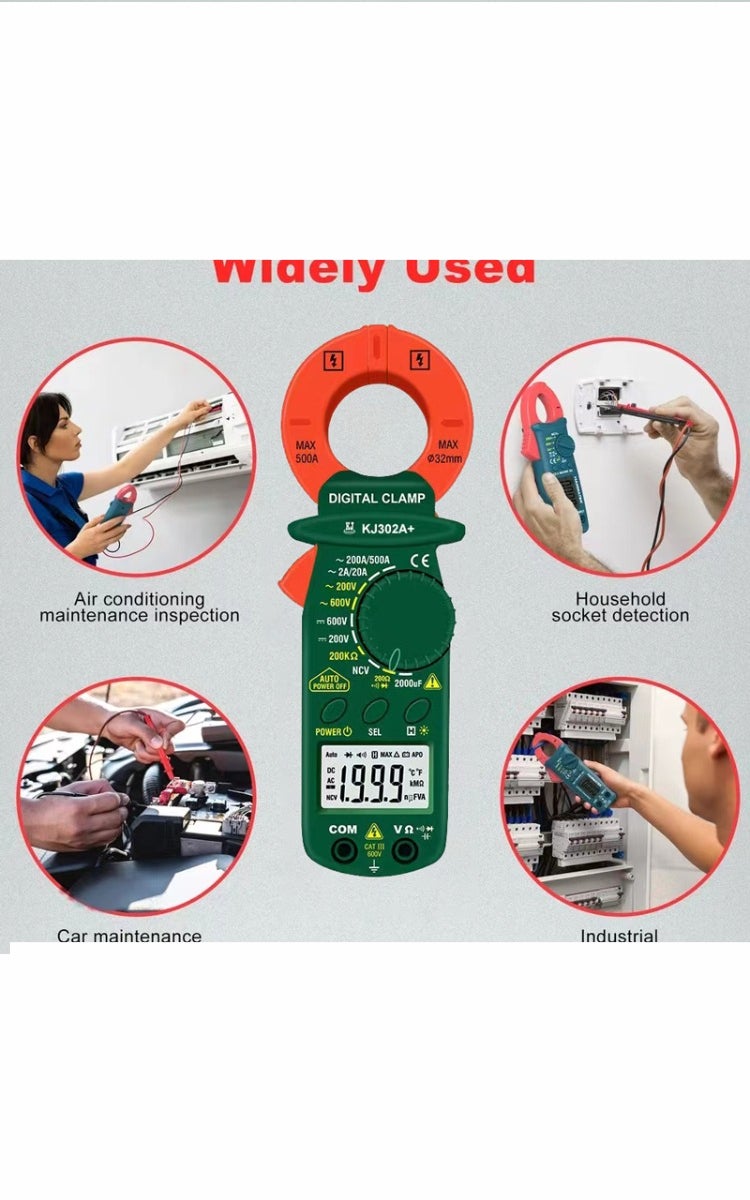 kashemano Compact digital clamp meter, DC, 600V, 500A, plastic, green,Digital Display 1999 - Image 3