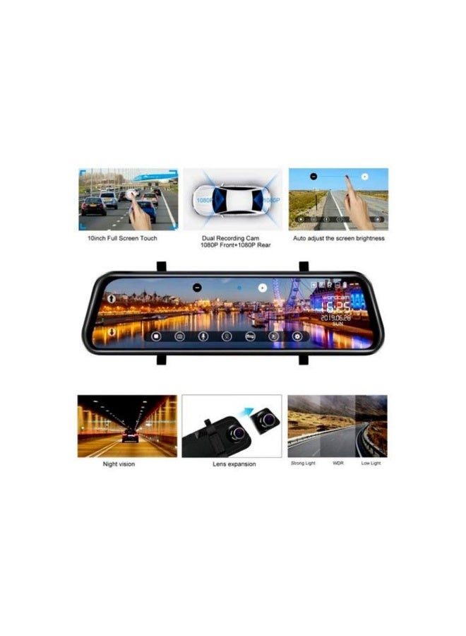 Tradeo 10-Inch Full Screen 1080P Dual Dash Cam Mirror - Enhanced Night Vision & Touch Control - Image 1