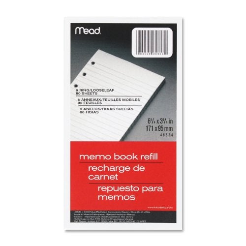 Mead 6-Ring Memo Book Refill, College Rule, 6HP, 6-3/4" x 3-3/4", 80 Sheets, White, 1 Pack (MEA46534-84926) - Image 5