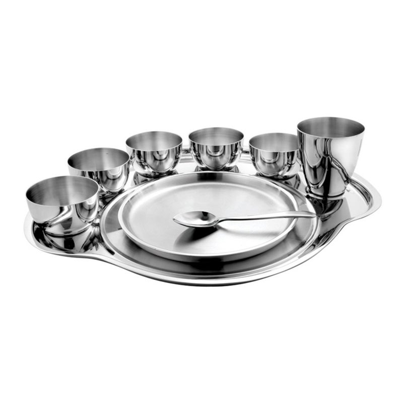 Prabha Stainless Steel Plain Rajwada Thali Set Easy Cleanable Useable for Guest Dinner Set Bhojan Thal Durable for Long Term High Grade Stainless Steel - Image 1