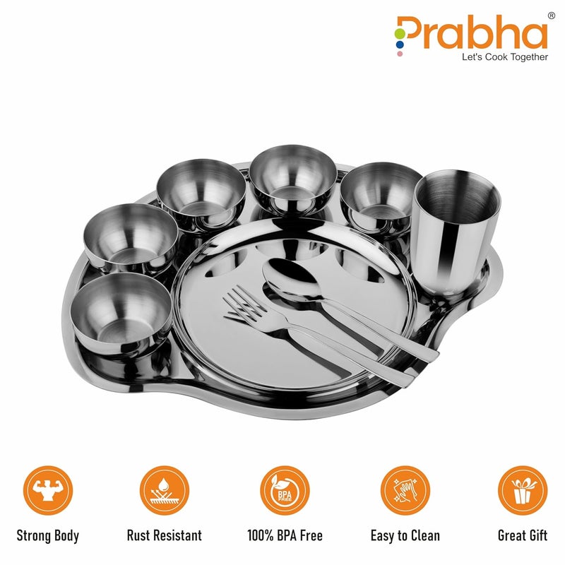 Prabha Stainless Steel Plain Rajwada Thali Set Easy Cleanable Useable for Guest Dinner Set Bhojan Thal Durable for Long Term High Grade Stainless Steel - Image 3