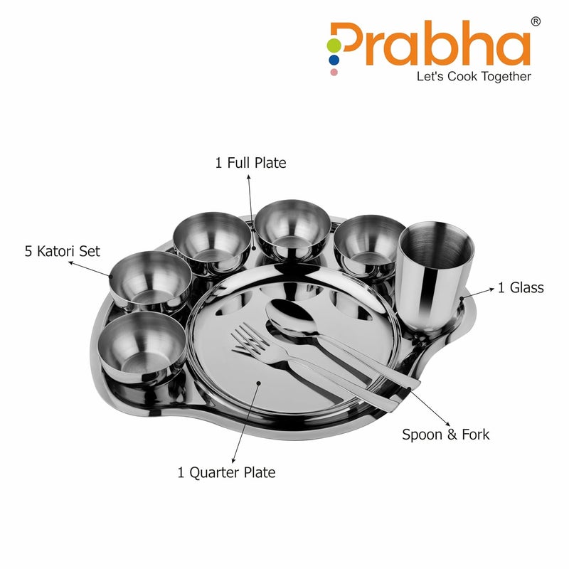 Prabha Stainless Steel Plain Rajwada Thali Set Easy Cleanable Useable for Guest Dinner Set Bhojan Thal Durable for Long Term High Grade Stainless Steel - Image 2