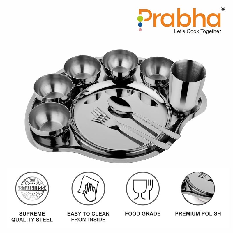Prabha Stainless Steel Plain Rajwada Thali Set Easy Cleanable Useable for Guest Dinner Set Bhojan Thal Durable for Long Term High Grade Stainless Steel - Image 4