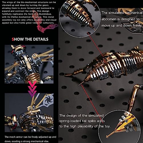 OreilleStar 3D Metal Puzzles for Adults, Mechanical Wasp Model Kits Building Blocks, The Northern Giant Hornet, Difficult DIY for Assembly, Birthday Gifts for Men - Image 4