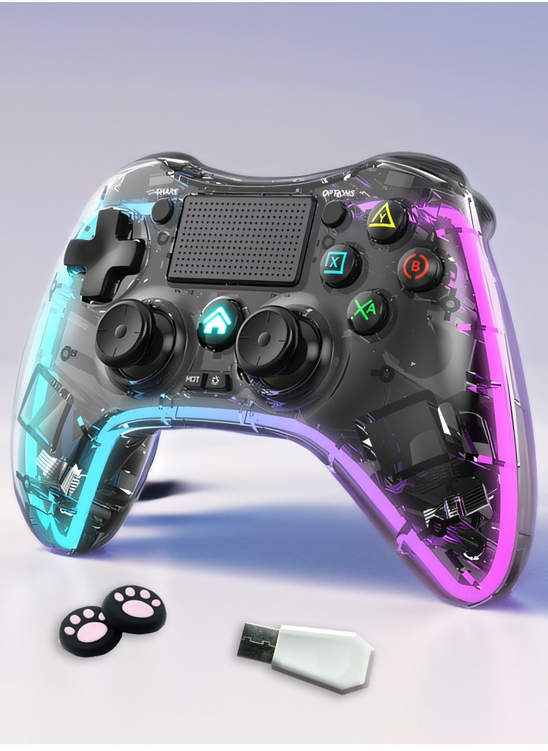 Lommyka - DualShock 4 Wireless Controller Bluetooth For Sony PlayStation 4 Multiple Connections Compatible With PS3 PS4 PS5 Switch PC Android IOS And Other Platforms RGB Ambient Light Controller  Black - Image 1