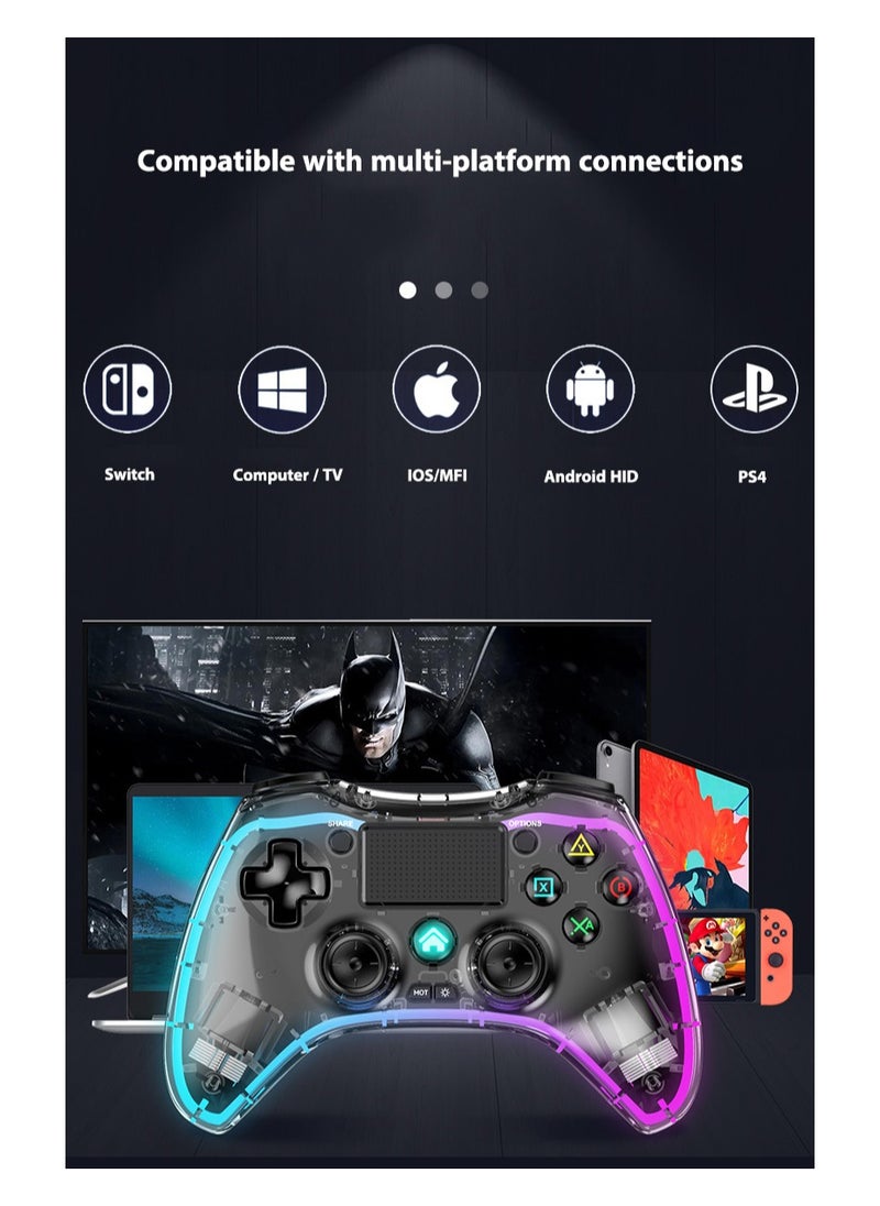 Lommyka - DualShock 4 Wireless Controller Bluetooth For Sony PlayStation 4 Multiple Connections Compatible With PS3 PS4 PS5 Switch PC Android IOS And Other Platforms RGB Ambient Light Controller  Black - Image 1