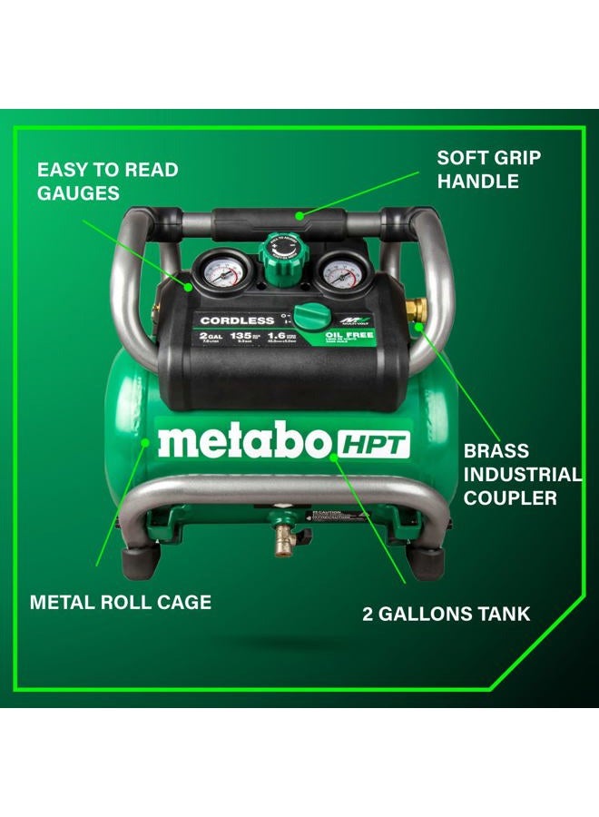 Metabo HPT ضاغط هواء لاسلكي متعدد الفولت 36 فولت | أداة فقط، بدون بطارية | محرك بدون فرشاة | 135 PSI كحد أقصى | سعة 2 جالون | 27.3 رطل | محول تيار متردد اختياري | EC36DAQ4 أخضر - Image 5