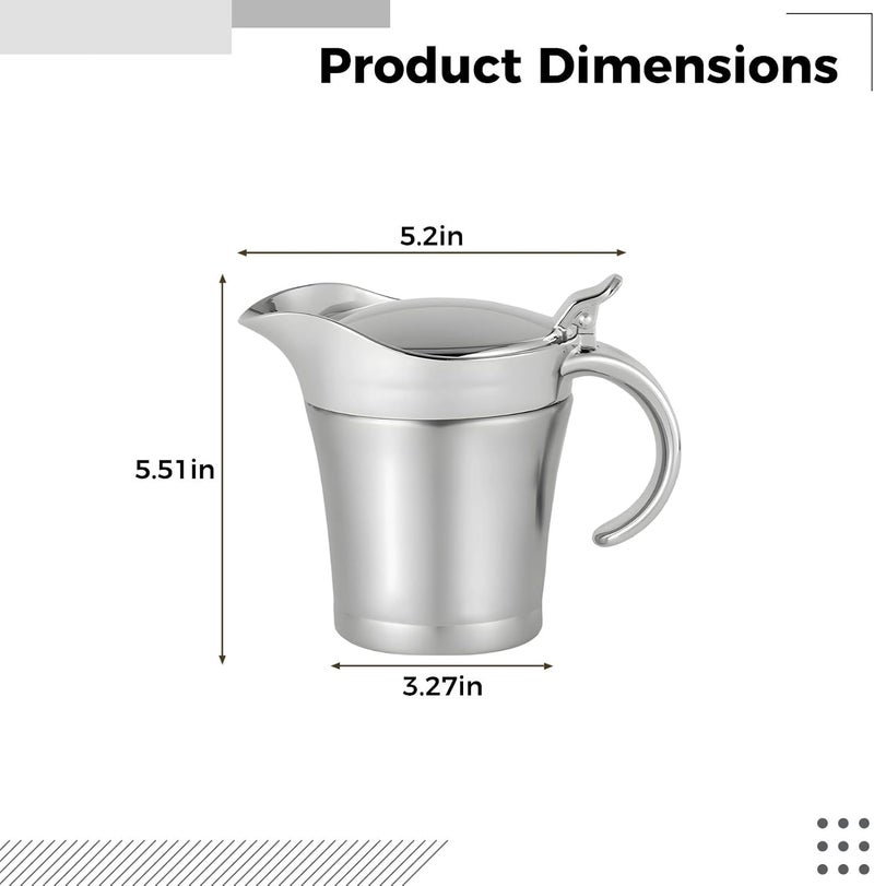 Gravy Boat Stainless Steel 15.2 Fl Oz / 450 Ml, Silver Sauce Pot with Pp Lid, Double Walled Insulated Gravy Server, Kitchen Cruet - Image 2