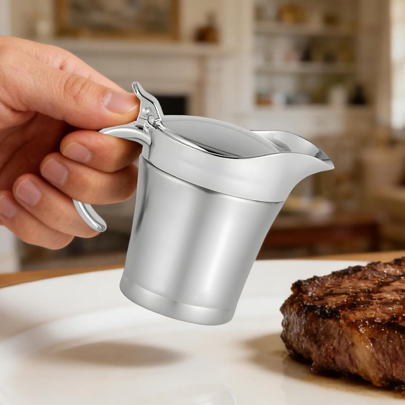 Gravy Boat Stainless Steel 15.2 Fl Oz / 450 Ml, Silver Sauce Pot with Pp Lid, Double Walled Insulated Gravy Server, Kitchen Cruet - Image 4