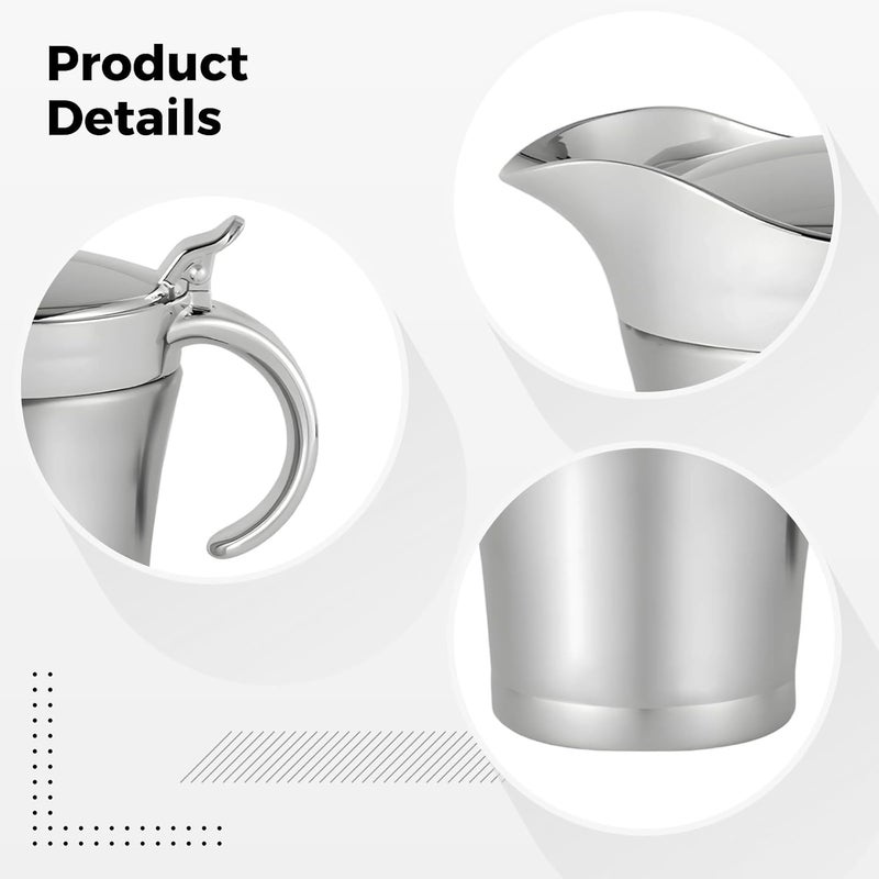 Gravy Boat Stainless Steel 15.2 Fl Oz / 450 Ml, Silver Sauce Pot with Pp Lid, Double Walled Insulated Gravy Server, Kitchen Cruet - Image 5