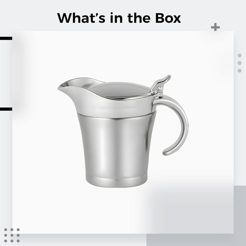 Gravy Boat Stainless Steel 15.2 Fl Oz / 450 Ml, Silver Sauce Pot with Pp Lid, Double Walled Insulated Gravy Server, Kitchen Cruet - Image 3